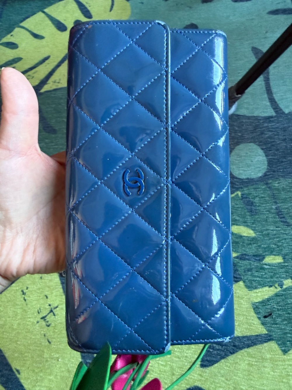 CHANEL Quilted Patent Leather Wallet - Blue